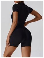 Mono de Yoga para Mujer Verano Manga Corta Cierre Medio Ajuste Rápido Secado Sudoración Baile Fitness Centro Mono Corto Bodysuit Material de Nylon Temporada Otoño Invierno - details 22