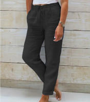 Pantalones De Verano Para Mujer Algodón Y Lino Cintura Alta Ajustables Casuales Streetwear Solido Pantalones Lánguidos Sueltos - details 2