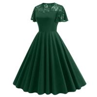 Elegante Vestido de Encaje con Detalles de Parche de Moda Retro Y2K Cuello Redondo Estilo Hepburn - details 20