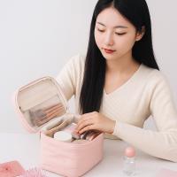 Bolsa de maquillaje de gran capacidad para mujer, bolsa cuadrada de mano para viaje, bolsa de baño con doble cremallera, bolsa de almacenamiento de cosméticos a prueba de polvo para el hogar - details 11