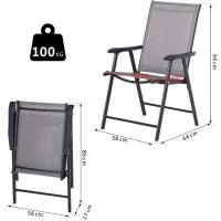 Conjunto de 2 Sillas Plegables para Exterior con Reposabrazos Sillas para Balcón Jardín Terraza Metal Texteline Carga 110kg 58x64x94 cm Gris - details 6