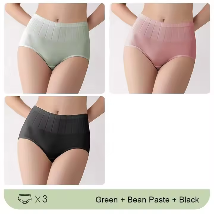 3 UDS Ropa interior menstrual a prueba de fugas de cintura alta sin costuras para mujer - 1