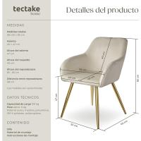 Juego de Sillas Tapizadas en Terciopelo, Sillas de Comedor Ergonómicas y Versátiles, Gran Estabilidad y Capacidad de Carga, Sillas Cocina Elegantes - 2 Sillas Crema/Oro - details 56