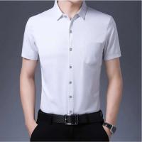 Camisa de manga corta informal de negocios para hombre, color sólido, resistente, sin arrugas, top multifuncional cómodo para todas las estaciones, nuevo - details 7