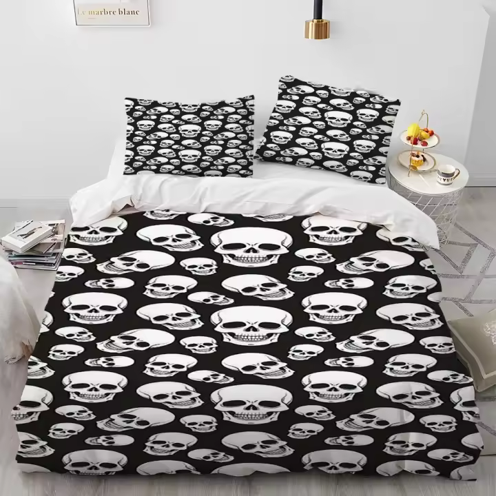 Juego de Ropa de Cama de Terror Gótico 3D Cubierta de Edredón de Dibujos Animados de Calavera - 1