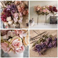 DIY decoración de jarrón, ramo de rosas artificiales de tacto Real, elegantes flores de rosas de seda hechas a mano, plantas falsas de lujo para sala de estar y escritorio - details 7