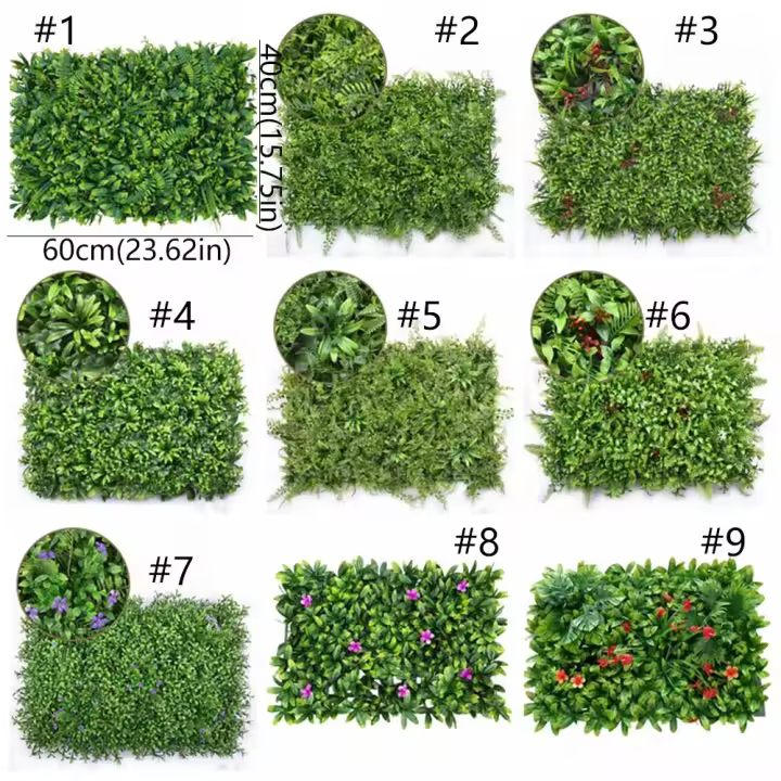 Panel de pared de césped artificial resistente a los rayos UV, tamaño 40*60 cm, forma cuadrada, panel de pared de plantas de plástico, color verde, panel de cerca de privacidad - 1