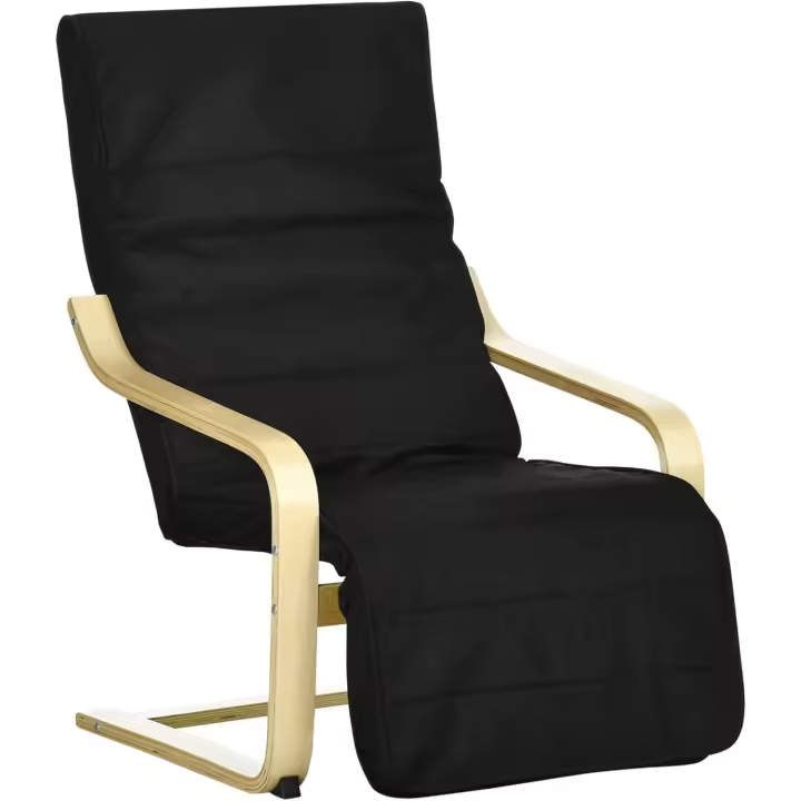 Sillón de Salón con Reposapiés Ajustable Sillón Butaca para Dormitorio Tapizado en Tela con Marco de Madera Carga 120 kg para Oficina Estudio 66,5x94x100 cm Crema - 1