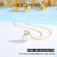 Colgante de Perla Natural Collar de Oro Sólido 18K con Moissanita Ideal para Mujeres - details 0