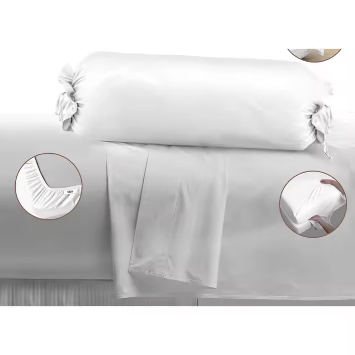 Juego de Sábanas de Algodón Blanco de Lujo 90x200 cm con 1 Sábanas Esmalte, 1 Sábanas Inferior, 1 Funda de Almohada Cilíndrica - 1