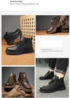 con botas de cuero de estilo retro, suelas gruesas, zapatos casuales de caña alta para hombre resistentes al desgaste, cremalleras laterales - details 1