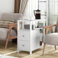 Mesita Auxiliar con Enchufe, Mesa Salón con 2 Cajones y 2 Estantes de Almacenaje, Mesa Delgada con Enchufe y Puertos USB, Apta para Salón y Dormitorio, Negro, 60x60x30 cm, BTS28sz - details 17