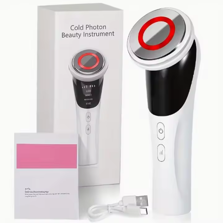 1pc 4 en 1 guía de calor de luz fría portátil, limpiador de poros de cuidado de la piel caliente y caliente multifuncional cómodo y portátil, masajeador de belleza facial, adecuado para novia o esposa - 1