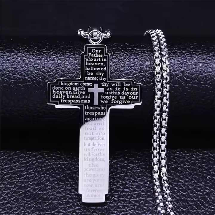 Collar con colgante de decoración de letras y cruces de estilo punk, joyería de acero inoxidable para fiesta, decoración de ropa diaria para hombres y mujeres, regalos para ella - 1