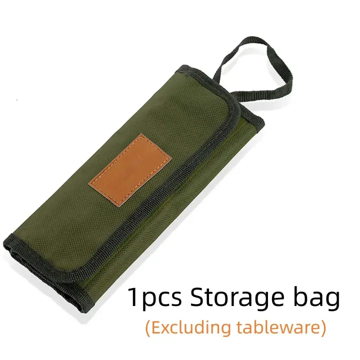Bolsa de almacenamiento de cubiertos para acampar al aire libre, bolsa enrollable portátil, almacenamiento de cubiertos, estuche resistente al agua para tenedores, cucharas y palillos - 1