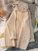 Hooded long women autumn winter solid knitted pullovers warm loose casual knitwear jumper - details 7