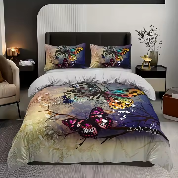 Conjunto de Funda de Edredón de Mariposa Suave 3 Piezas de Material de Poliéster para Dormitorio o Estar Guest - 1