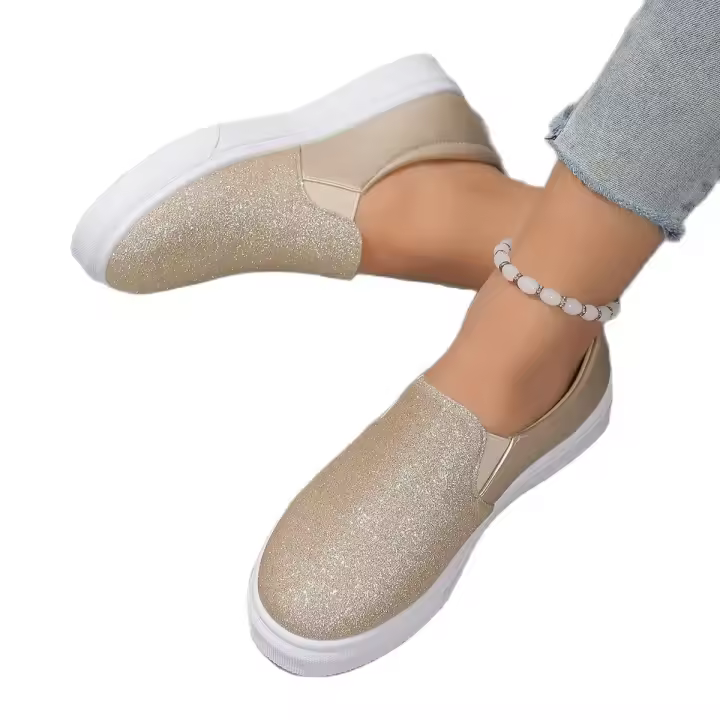 Mocasines de lentejuelas doradas brillantes para mujer, zapatillas de plataforma sin cordones de cuero Pu, zapatos planos antideslizantes informales para mujer, Otoño, 2024 - 1