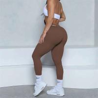 Leggings con espalda en V para mujer, leggings deportivos sin costuras para mujer, pantalones de yoga sólidos elásticos de cintura alta para fitness y jogging - details 7