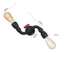 Candelabros de pared Vintage E27, lámpara de tubo de agua con interruptor O, lámpara Steampunk para pasillo y sótano, color negro - details 7