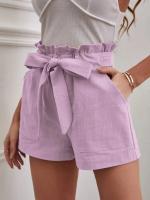 Pantalones Cortos de Verano para Mujer Algodón Transpirable, Cintura Elástica con Bolsillo, Color Sólido, Estilo Casual - details 5