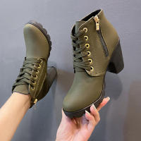 Botas con cordones de tacón alto de PU para mujer, zapatos de plataforma europeos, entrega rápida, primavera e invierno, recién llegados - details 25