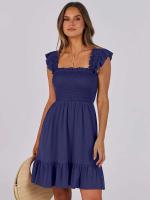 Vestido Mini de Verano Casual Boho para Mujer 2025 Cuello Cuadrado sin Mangas con Volantes de Cintura Swing A-e - details 19