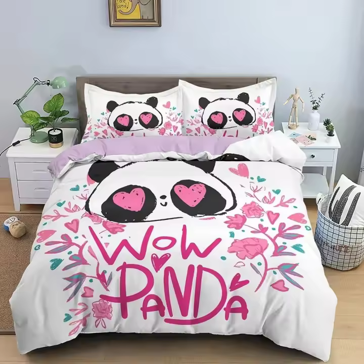 Conjunto de Ropa de Cama de Panda Impreso Cobertor de Edredón de Tamaño Único y Doble - 1