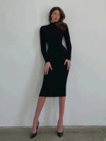 Elegante Vestido Bodycon de Moda Otoñal de Cuello Alto Manga Larga Color Sólido - details 11
