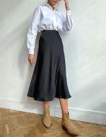 Falda De Seda Satinada Para Mujer Estilo Coreano Champán Oficina Cintura Alta A-line Elegante Sólido Largo Bajo Escritorio 2024 - details 8