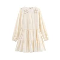 TRZA-Vestido corto femenino de manga larga con botones frontales, minivestido bordado con cinturón, a la moda, para Mujer - details 2