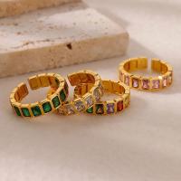 Anillo de circón cúbico colorido para mujer, anillo abierto de acero inoxidable de Color dorado, joyería para fiesta y boda Bohemia Vintage, accesorios de regalo - details 2