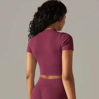 Hamidou-Camiseta deportiva con cremallera para mujer, Top elástico ajustado y transpirable, ropa deportiva para gimnasio, correr y Yoga - details 5