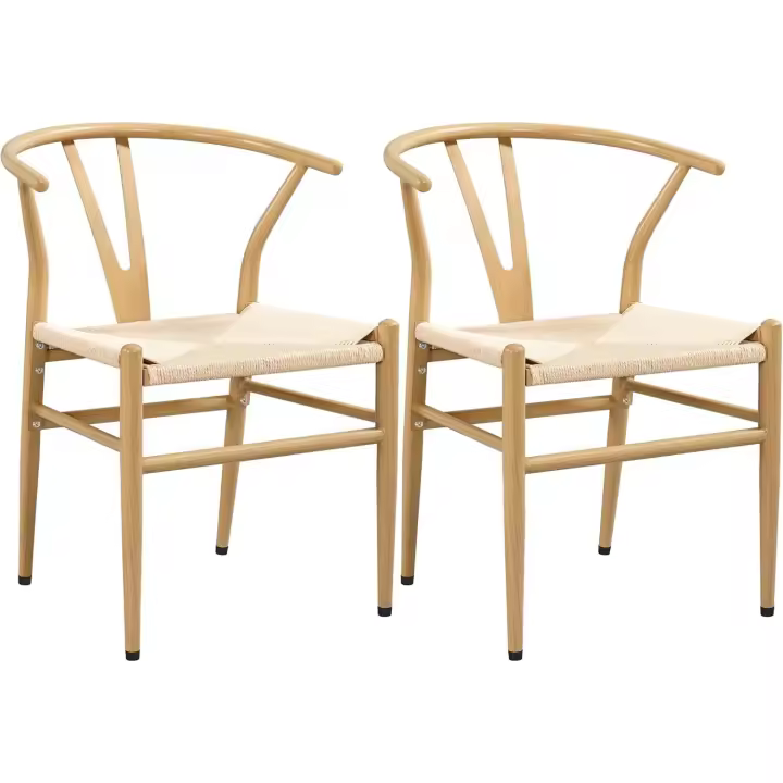 2 piezas Sillas de comedor de ratán con asiento trenzado, marco de metal para interiores y exteriores 54,5 x 57 x 73,5 cm, terraza, jardín, sala de estar - 1
