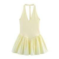 BUNO-vestido empalmado con cuello colgante para mujer, Color sólido, decoración sin espalda, primavera/novedad de verano, ropa para mujer - details 4