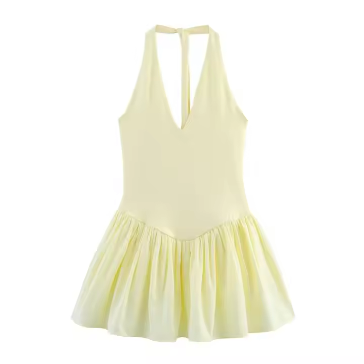 BUNO-vestido empalmado con cuello colgante para mujer, Color sólido, decoración sin espalda, primavera/novedad de verano, ropa para mujer - 1