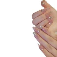 Puro hecho a mano hielo a través de nude con diamantes de alta calidad sentido uñas usables parches de uñas de longitud media - details 5