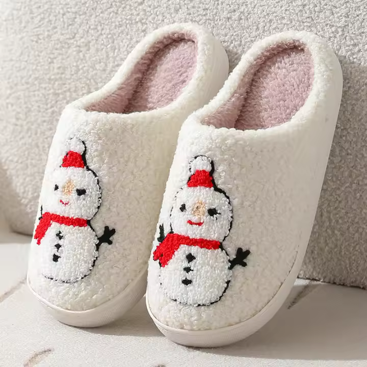 Nuevo hogar lindo de dibujos animados serie navideña muñeco de nieve zapatillas de algodón cálidas - 1