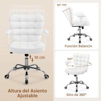 Silla de Oficina sin Reposabrazo Silla Oficina Tapizada de Cuero PU Silla con Ruedas Silla Ergonómica Base Metal Blanca - details 48