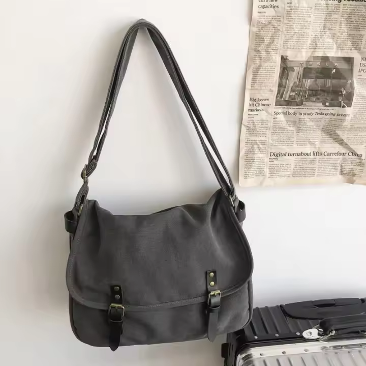 Bolsa de mensajero para mujeres y hombres, bolso cruzado de lona con bolsillos, bolso Hobo Vintage, bolso de mensajero estético Grunge - 1
