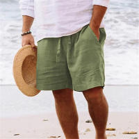 Verano Hombres Color Sólido Cinco Puntos Casual Pantalones Cortos Cordón Transpirable Pantalones de Playa Algodón Lino Pantalones Cortos Deportivos - details 6