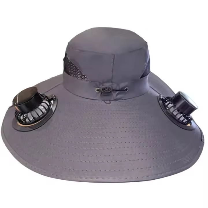 Ventilador solar de ala ancha, cubo solar con 2 ventiladores extraíbles, sombrero de protección UV, sombrero de verano para deportes al aire libre en la playa - 1