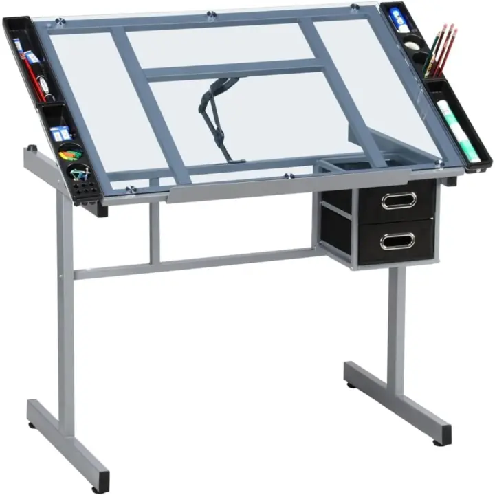 Mesa de Dibujo Inclinable Mesa de Pintura Multifuncional Escritorio con Tapa de Cristal 104x 60x 80cm para Arte Estudio con Tablero Ajustable de 0 °   un 60 ° - 1