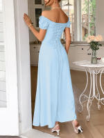Vestido largo elegante de manga corta con hombros descubiertos para mujer, moda Primavera Verano - details 8