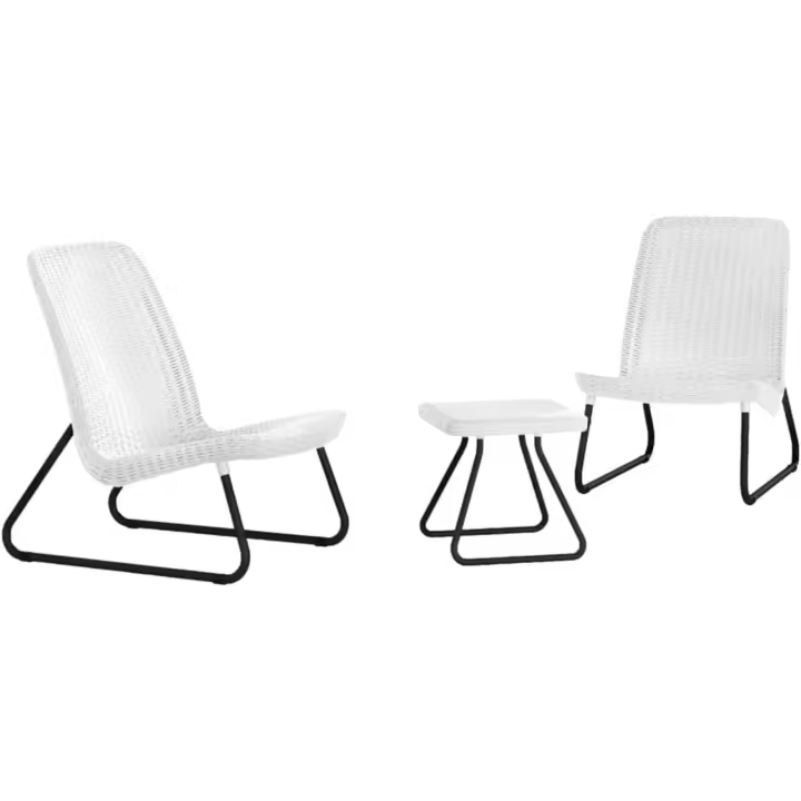 Conjunto de jardín o terraza Exterior 2 sillas y Mesa, Resina con Acabado ratán Plano, Color Blanco - 1