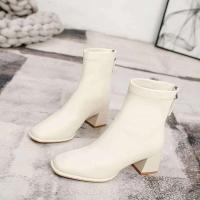 Botas cortas con punta cuadrada y tacón grueso para mujer, color negro, caqui, para oficina, fiesta y boda - details 1