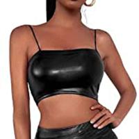 Camisetas sin mangas eróticas con purpurina para mujer, chaleco de charol para mujer, Top corto Sexy con tirantes finos 2022 - details 3