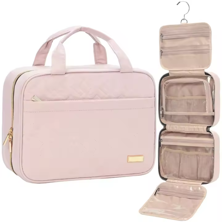 Neceser de viaje para mujer, organizador colgante portátil para champú, acondicionador, juego de brochas, tamaño completo - 1