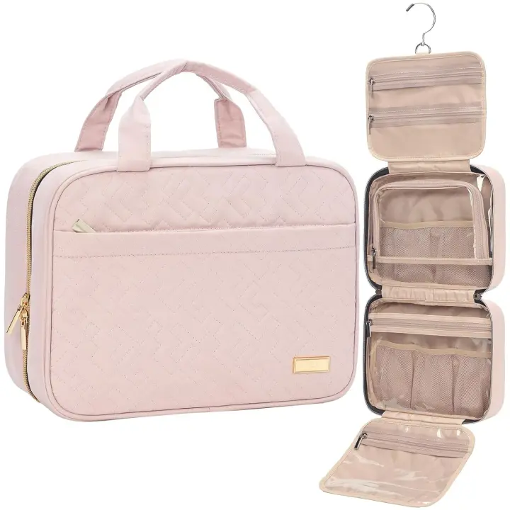 Neceser de viaje para mujer, organizador colgante portátil para champú, acondicionador, juego de brochas, tamaño completo - 1