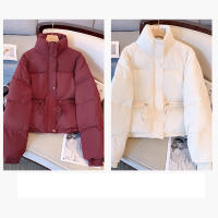 Women short thick cotton padded puffer jacket winter stand collar zipper basic coat outwear - details 2